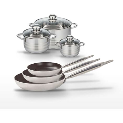 Lot 3 Poêles 24/28/32 cm et 3 Faitouts 12/16/24 cm Elo Bistro Line