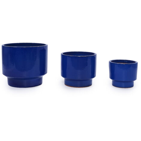 Lot 3 pots céramique artisanale bleus - 38,1/30,5/22,9 cm - Perméables à l'air - Intérieur/extérieur - Conviennent aux plantes et aux fleurs