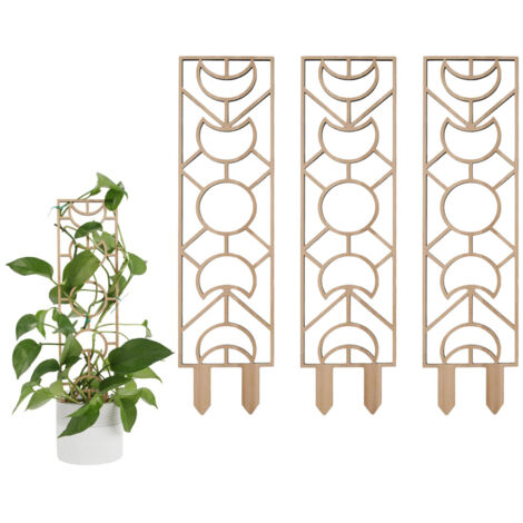 Lot 3 tuteurs bois 30cm pour plantes grimpantes – Motifs lune géométriques, imperméable