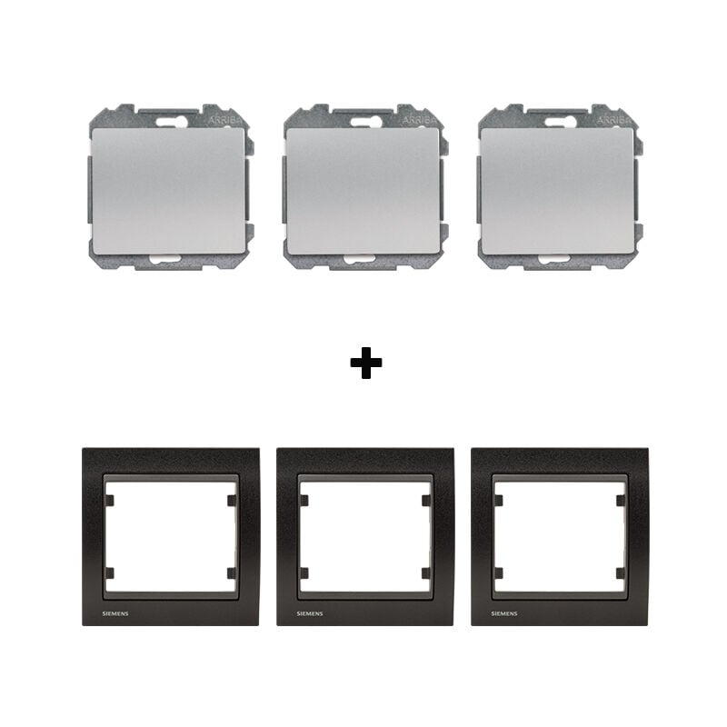 Siemens - lot 3 Va et Vient Silver Delta Iris + Plaque Métal texturé Alu Noir