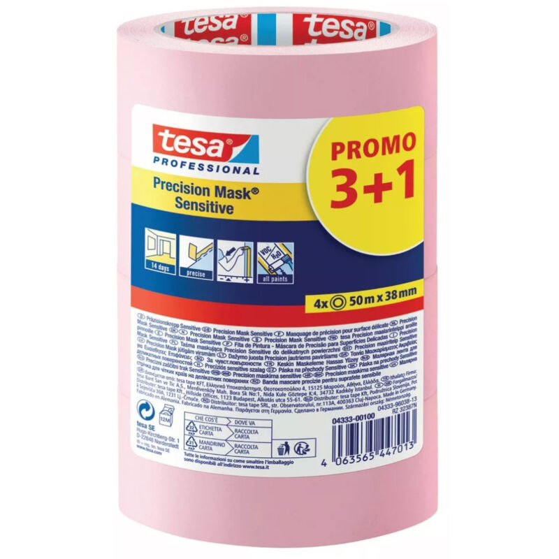 lot 3+1 gratuit adhésif de masquage précision délicat rose tesa 50mx38mm - tesa batiment