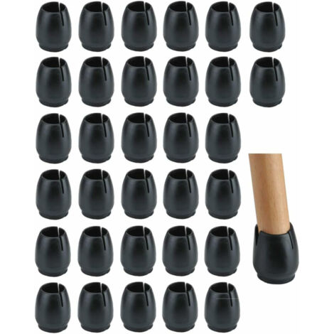 Lot 32 patins de chaise caoutchouc noir, anti-bruit anti-rayures, pieds 12-16mm, embout transparent