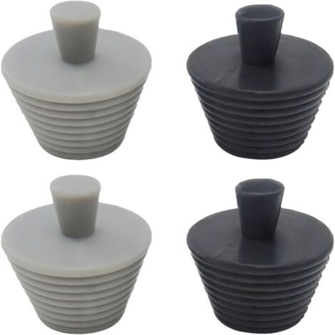 Lot 4 bouchons caoutchouc - vidange lavabo & baignoire , noir/gris