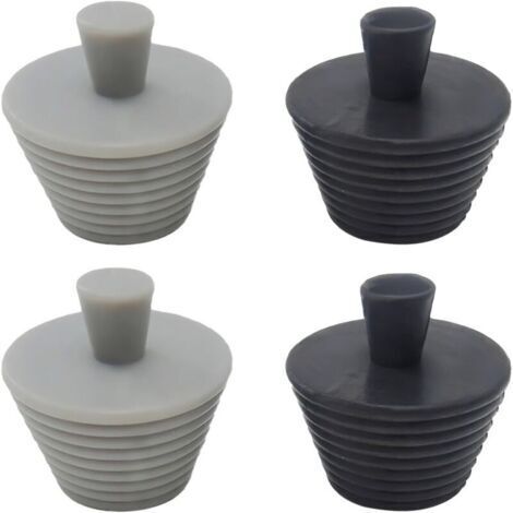 Lot 4 bouchons caoutchouc - vidange lavabo & baignoire , noir/gris