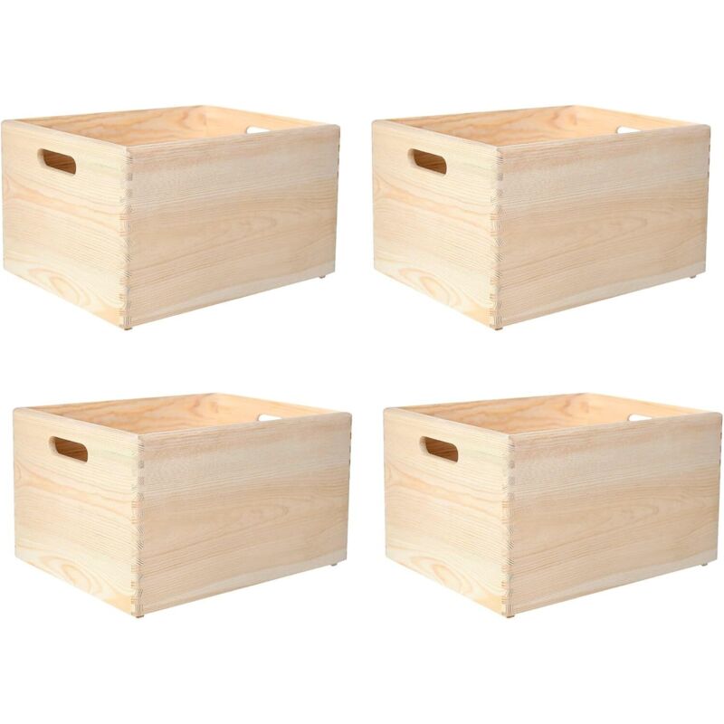 Lot 4 Caisses Bois pour Rangement avec Poignées 40x30x24 Cm