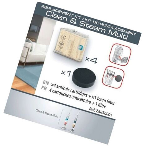 Lot 4 cartouches anti-calcaire avec 1 filtre (ZR850001) Nettoyeur vapeur ROWENTA