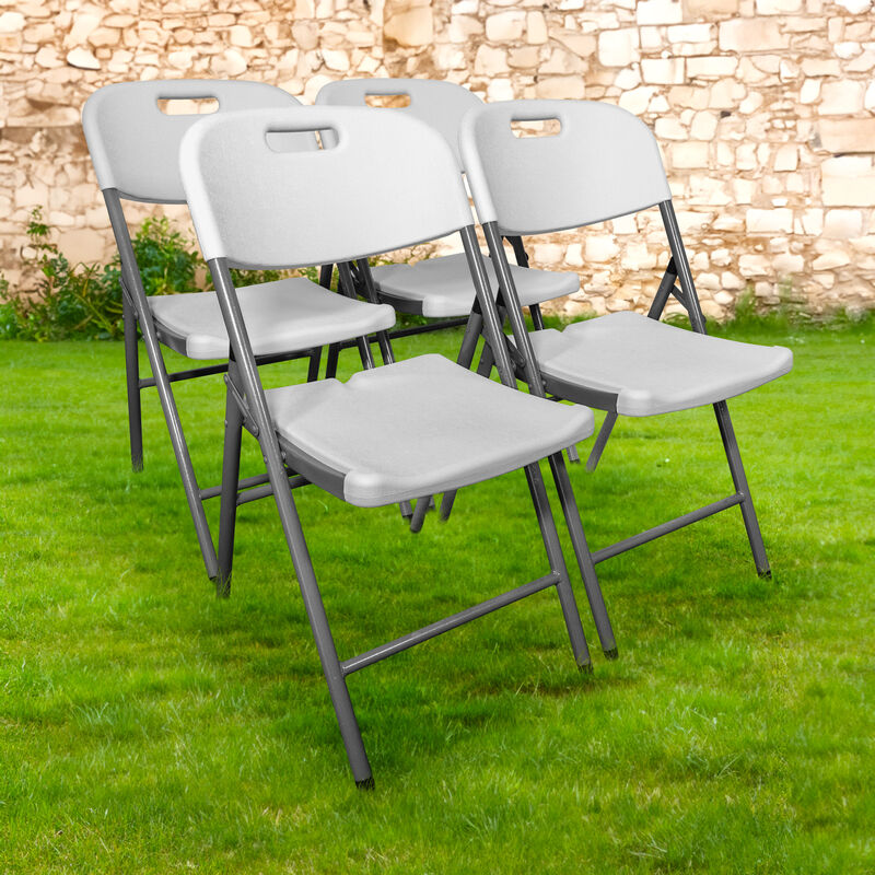 Skylantern - Lot 4 Chaise Pliable Blanches 44x46x50 cm - 4x Chaise Pliante Noire Robuste - Lot de 4 Chaise Pliante Confortable Pratique pour Jardin,