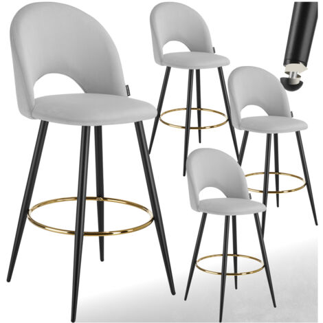 Lot 4 chaises de bar aspect velours rembourré gris clair