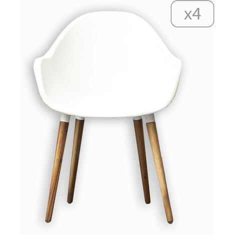 Lot 4 chaises de jardin KIRA en plastique et pieds bois coloris blanc - Blanc