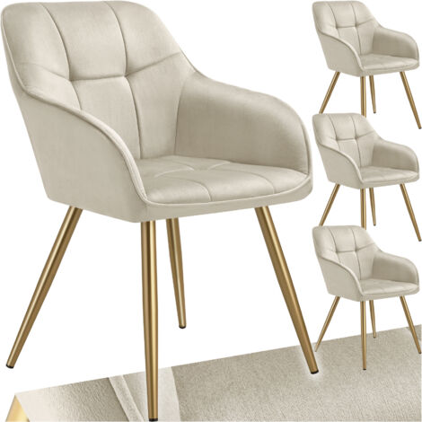 Lot 4 chaises de salle à manger avec aspect velours capitonné vert/or