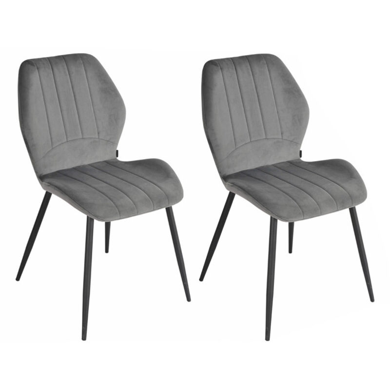 Meubletmoi - Lot 4 chaises en velours gris foncé pieds métal noir - emilio 2