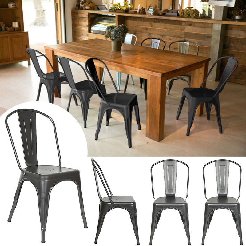 Lot 4 Chaises Industrielles en Métal avec Dossier Détachable Chaises pour Bistrot Salle à Manger Bar Café 45 x 85CM Gris