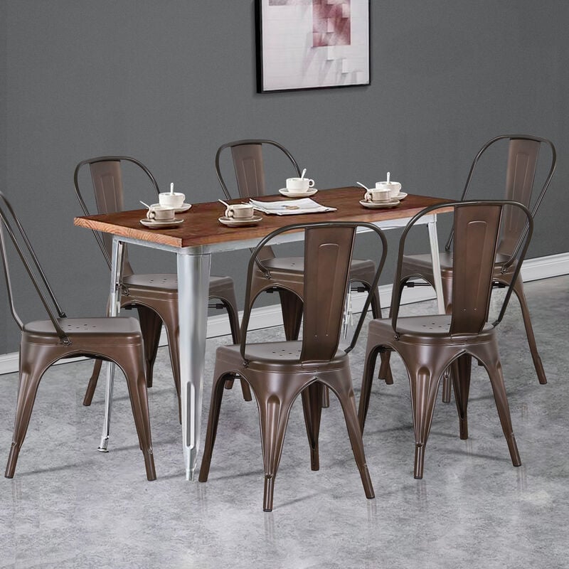 Lot 4 Chaises Industrielles en Métal avec Dossier Détachable Chaises pour Bistrot Salle à Manger Bar Café 45 x 85CM Bronze