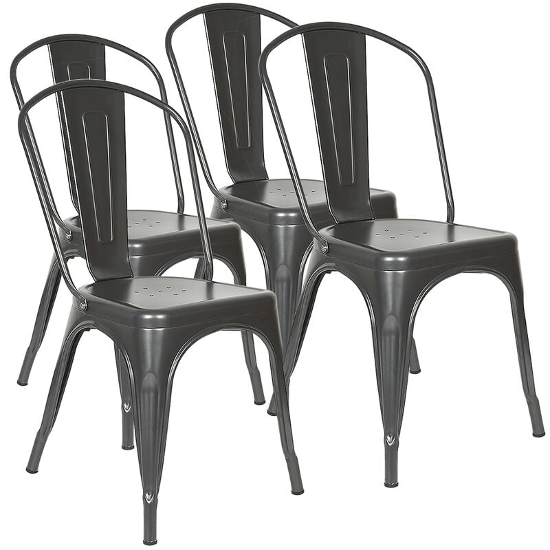 Jeobest - Lot de 4 Chaises Industrielles en Métal avec Dossier gris foncé 85×46×43cm