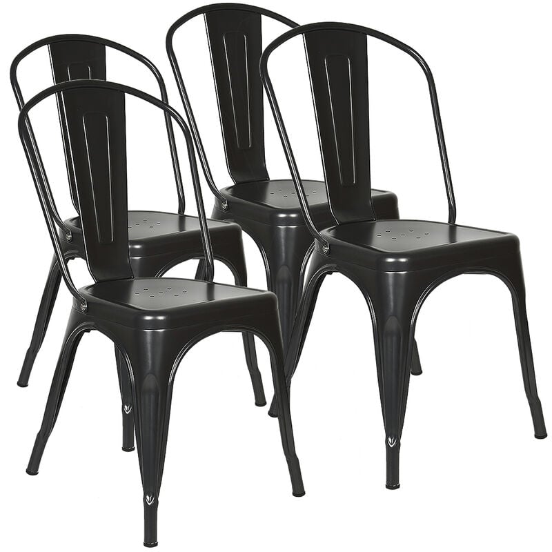 Lot de 4 Chaises Industrielles en Métal avec Dossier noir 85×46×43cm
