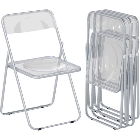 Lot 4 chaises pliantes acrylique acier portables maison salle manger transparentes