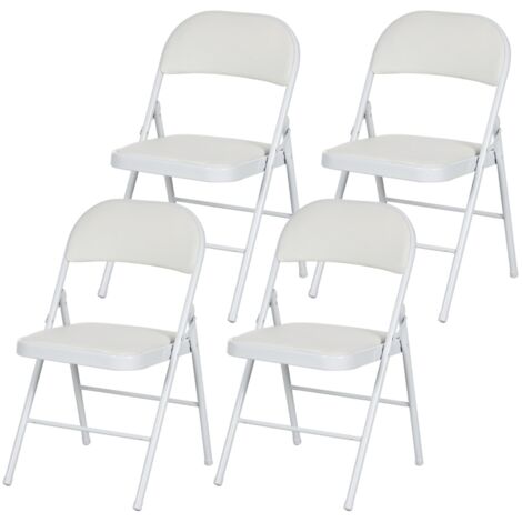 Lot 4 chaises pliantes blanc - Similicuir - Coussin intégré - Pieds acier - Pour bureau, salle d’attente, maison, réception - Gain de place - Pliage facile