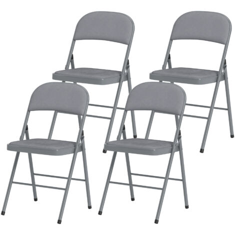 Lot 4 chaises pliantes intérieures velours gris clair, assises et dossiers rembourrés, cadre acier