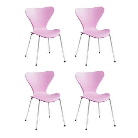 Lot 4 chaises roses empilables avec pieds métal chromé - POP
