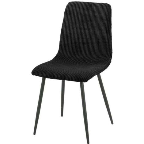 Lot 4 Chaises Salle à Manger Bobby Velours Côtelé Noir Pieds Métal Noir 52x44x87cm