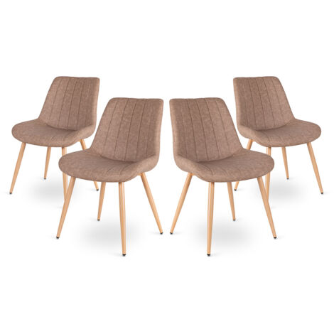 MC HAUS Lot 4 chaises salle à manger bureau dossier rembourré beige ENA LATTE MCHAUS