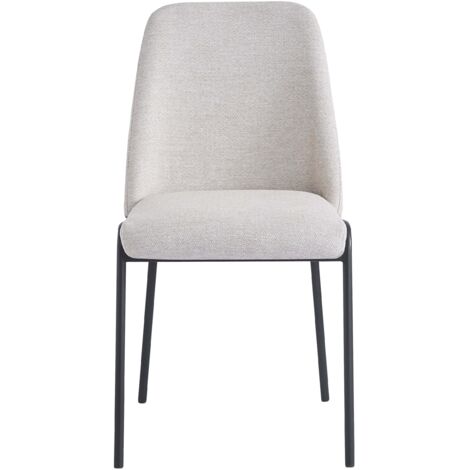 Lot 4 Chaises Salle à Manger Cali Tissu Effet Lin Beige Pieds Métal Noir 47x58,5x86,5cm