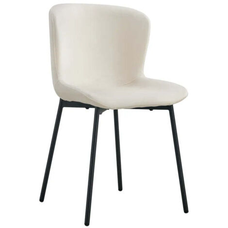 Lot 4 Chaises Salle à Manger Elen Velours Écru Pieds Métal Noir