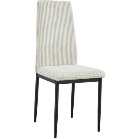 Lot 4 Chaises Salle à Manger Klarna Tissu Côtelé Écru Pieds Métal Noir