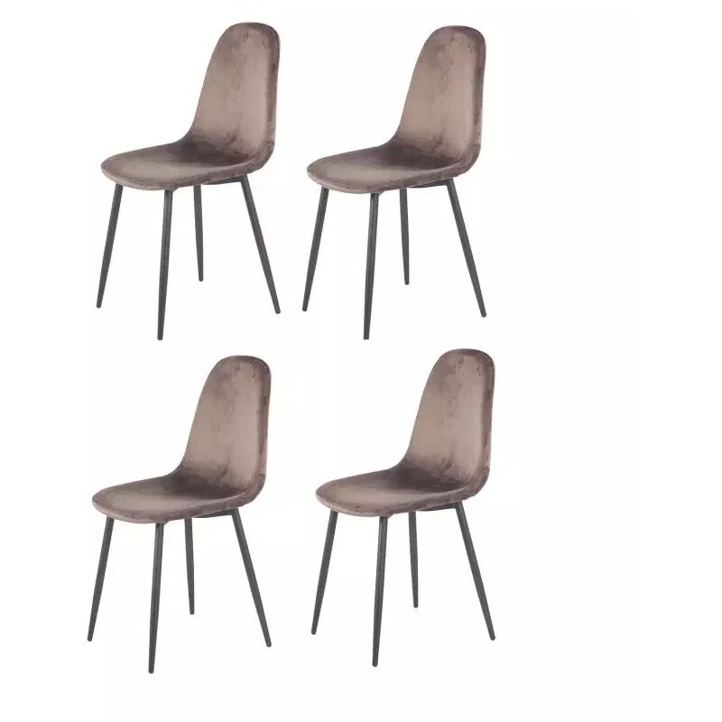 Lot 4 chaises scandinave velours marron et pieds métal noir - biba