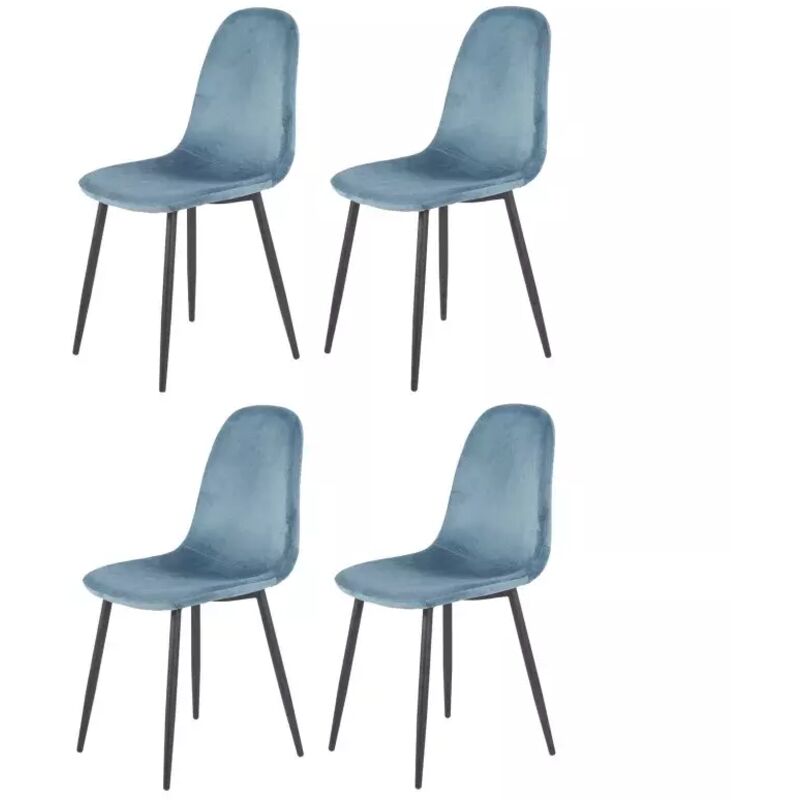 Lot de 4 chaises scandinave velours bleu et pieds métal noir - biba