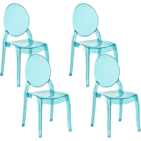 Lot 4 Chaises Vintage en Plastique Bleu Transparent Design Tendance et Confort d'Assise Optimal pour Salle à Manger ou Salon Rétro ou Glamour Beliani - Bleu