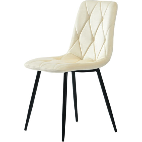 Lot 4 fauteuils beige - Velours - Design moderne - Structure métallique - Pieds métal - Pour salon, salle à manger, bureau