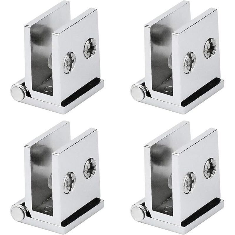 Lot 4 Glass Door Hinge, Opening Angle 0° Clamping Hinges for Kitchen Furniture, Showcase, Shower, for Glass Thickness 5 mm to 8 mm (Silver)