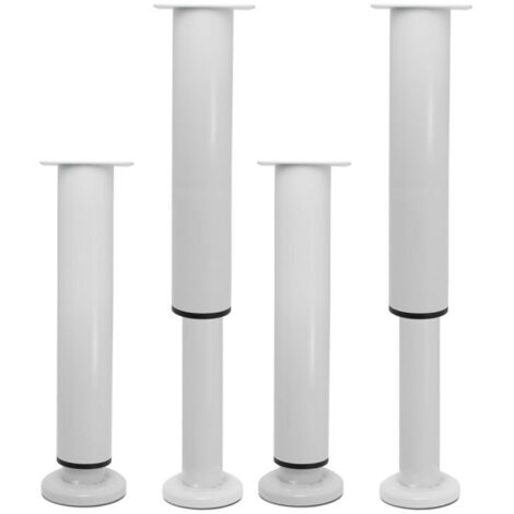 Lot 4 pieds meubles réglables 25-42 cm blanc acier, surélève lit canapé, charge 500kg, antidérapant
