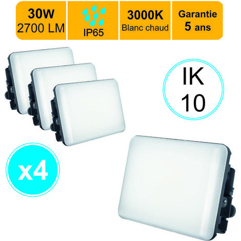 Lot 4 projecteurs LED 30W 2550 LM 3000K IP65 connexion en direct - garantie 5 ans