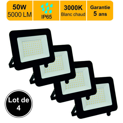 Lot 4 projecteurs LED 50W 5000 LM 3000K IP65 connexion en direct - garantie 5 ans