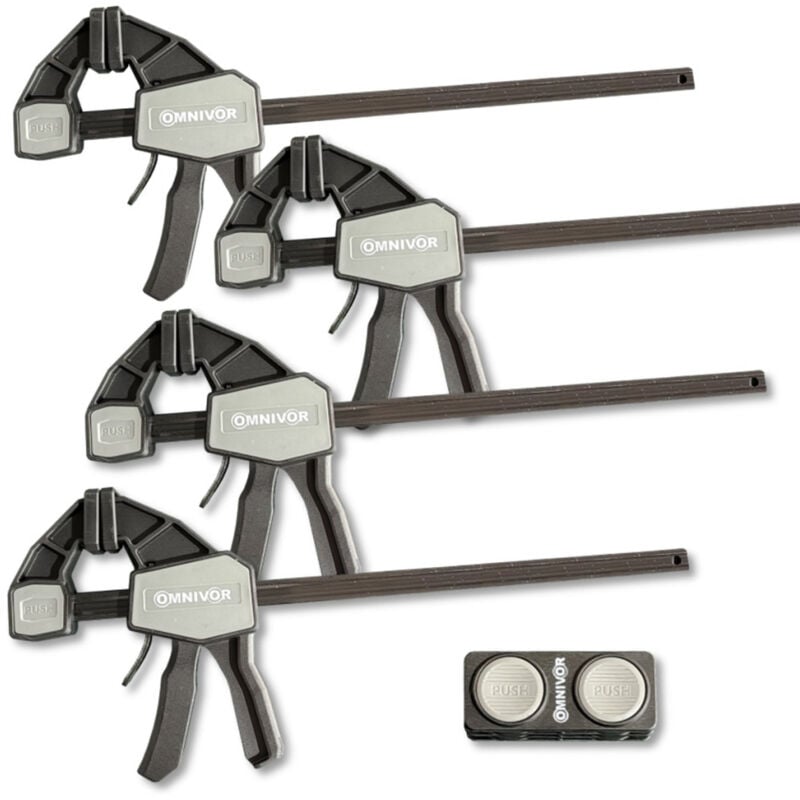 Lot 4 Serre-Joints à Une Main à Serrage Rapide 300mm Force 68kg + Connecteur Omnivor