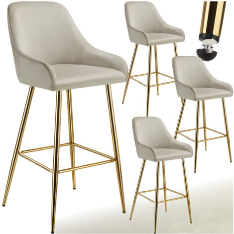 Lot 4 tabourets de bar avec dossier rembourré en aspect velours beige