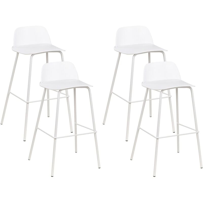 Beliani - Lot 4 Tabourets de Bar Modernes Siège en Plastique Synthétique Blanc Pieds en Métal Chaises de Cuisine Mora
