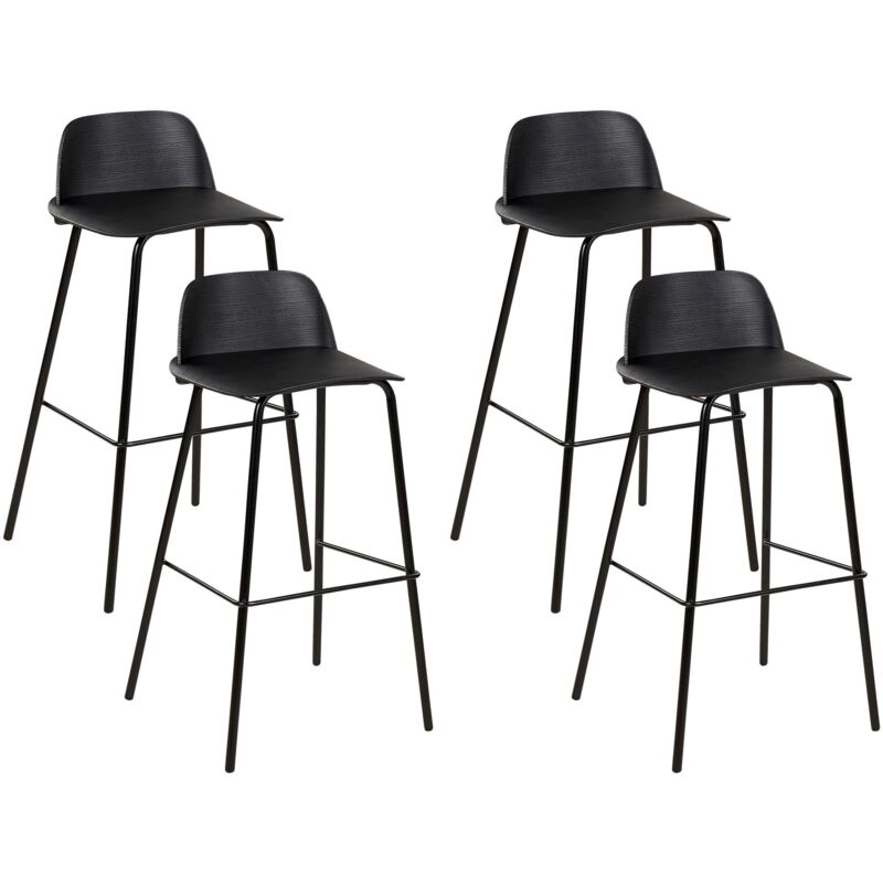 Beliani - Lot 4 Tabourets de Bar Modernes Siège en Plastique Synthétique Noir Pieds en Métal Chaises de Cuisine Mora