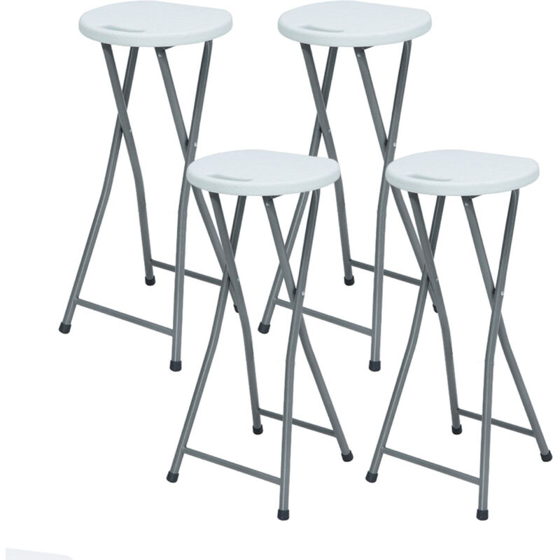 Thinia Home - Lot 4 Tabourets Hauts Pliants Blanc 30x76cm