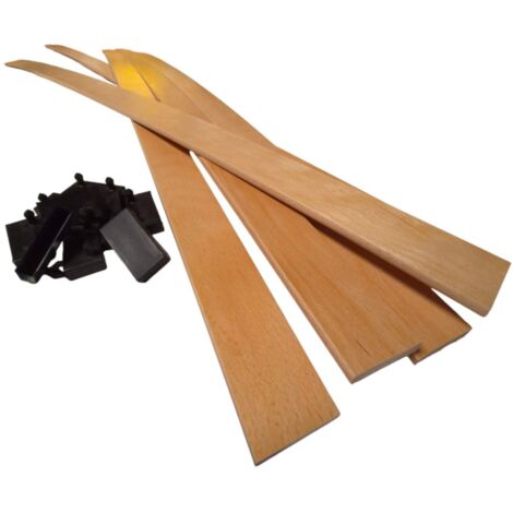 Lot 5 grandes lattes + embouts pour lit, bz & convertible  1400x53x9 mm  Bois hêtre durable - 7 plis  Remplacement - Rechange - Renfort pour sommier / bz / clic clac / canapé