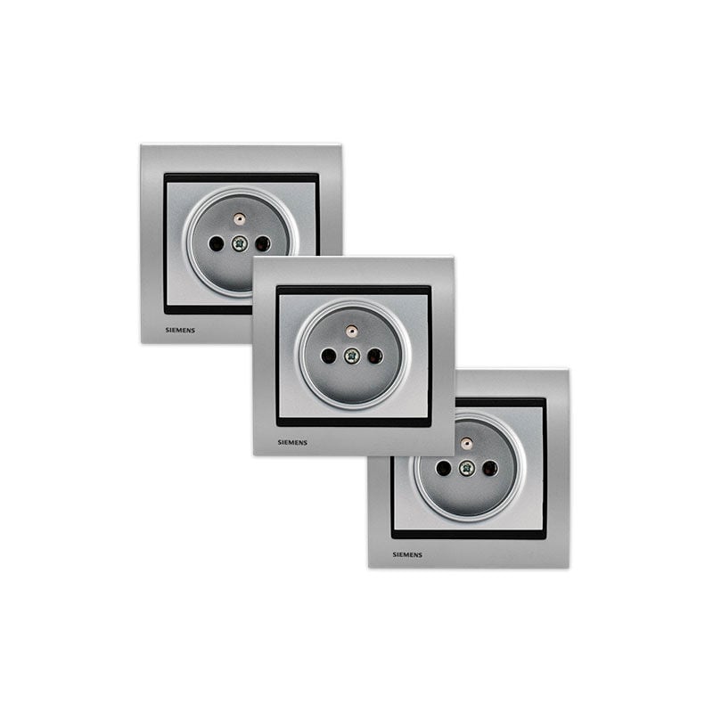 Lot 5 Prise 2P+T Silver Delta Iris + Plaque Métal Alu Silver Siemens