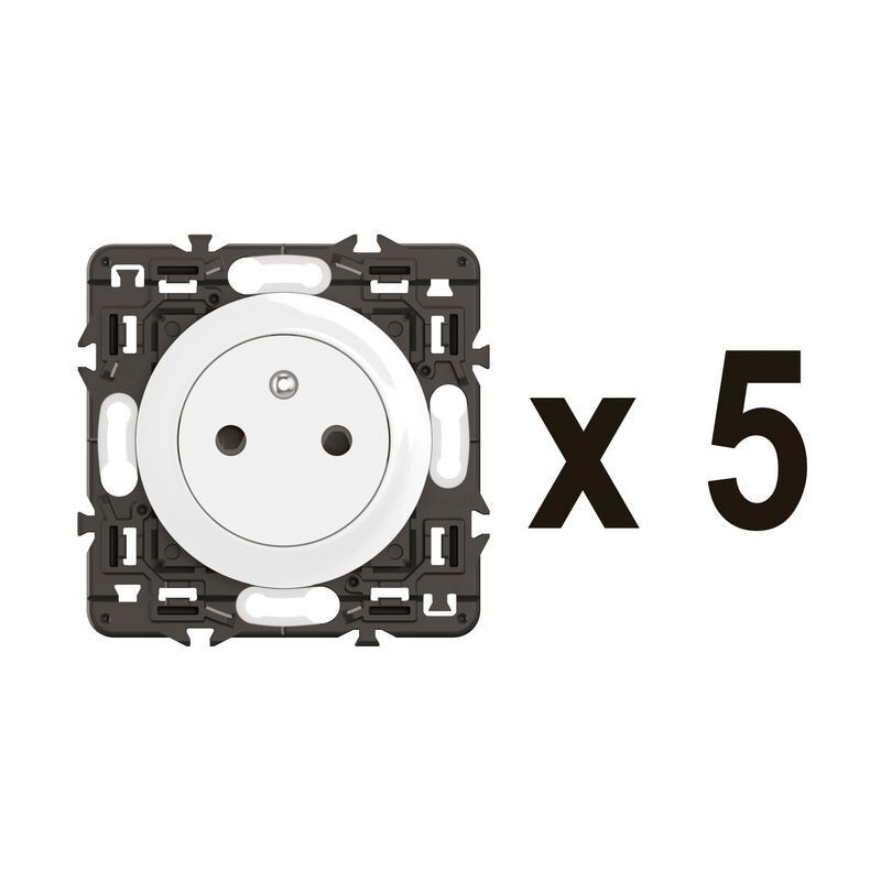 Legrand - Lot 5 prises 2P+T Surface Céliane enjoliveurs Blanc et supports (CL5111)