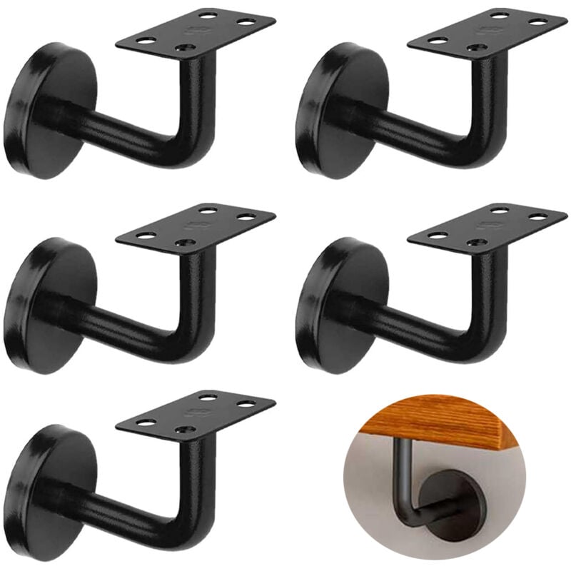 Csparkv - Lot 5 Supports de Main-Courante d'Escalier Noir, Supports de Rampe d'Escalier en Acier Inoxydable, 60x80 mm, pour Rampes d'Escalier, Appui