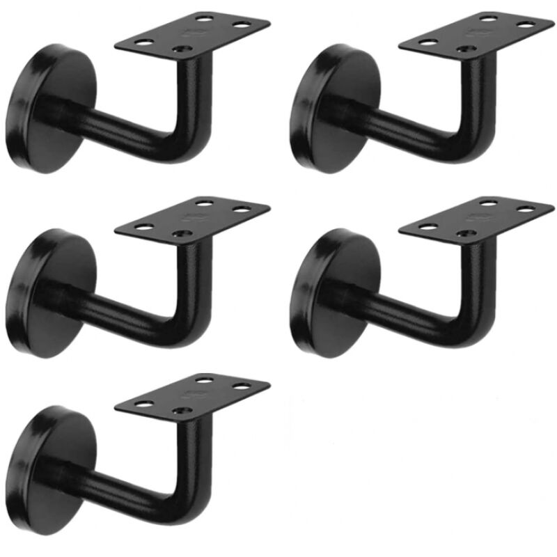 Ahlsen - Lot 5 Supports de Main-Courante d'Escalier Noir, Supports de Rampe d'Escalier en Acier Inoxydable, 60x80 mm, pour Rampes d'Escalier, Appui