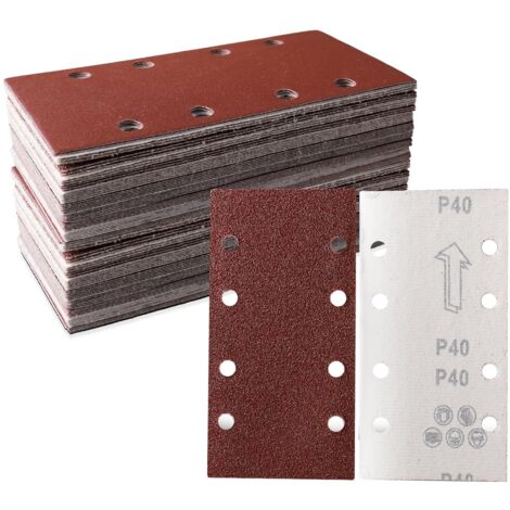 Lot 50 Feuilles Abrasives 93x185 mm – Auto-agrippant 8 trous, Grain 40 – Ponçage, Dérouillage