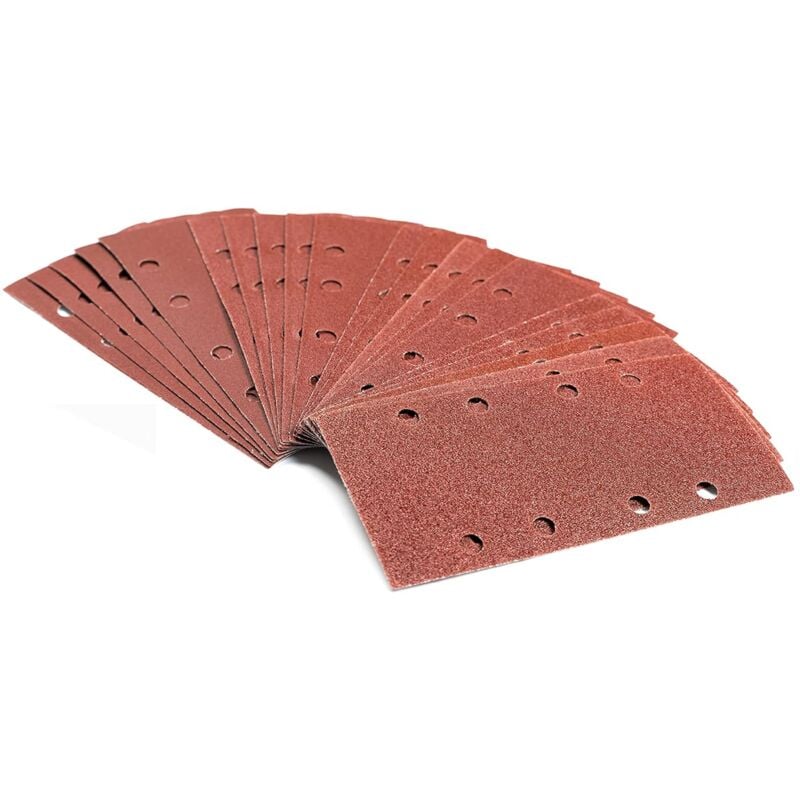 Galozzoit - Lot 50 Feuilles Abrasives pour Ponceuse 93 x 185 mm, 8 Trous, Papier Abrasif Rectangulaire de Grain 40/60/80/100/120en Oxyde d'Aluminium,
