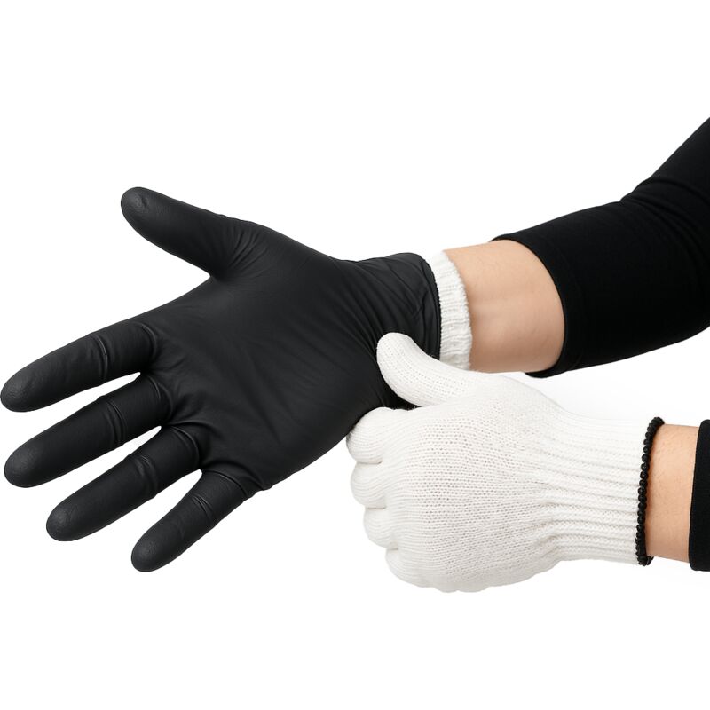 Lot 50 Gants en Nitrile Jetable + 1 Paire Doublure Gants Protection Coton Réutilisable bbq Pit Boss