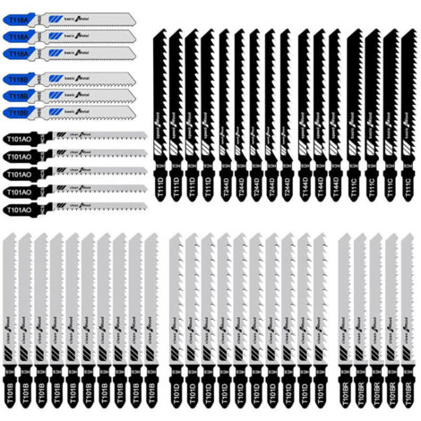 Lot 52 lames de scie sauteuse - Acier haute teneur carbone - 10 modèles - Pour bois, plastique, métal